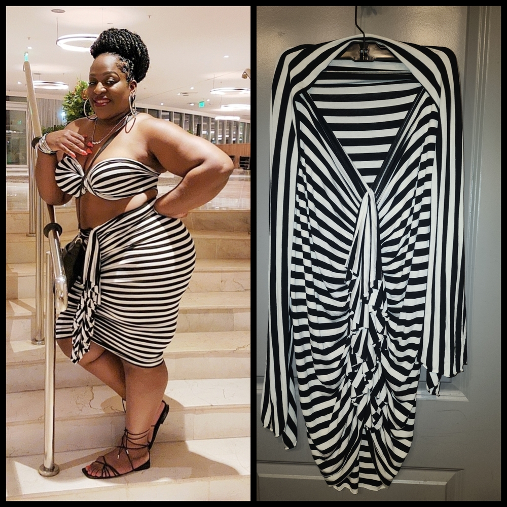 Black and White Striped Two-Piece Outfit